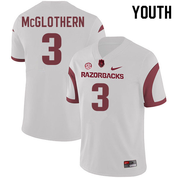 Youth #3 Dwight McGlothern Arkansas Razorbacks College Football Jerseys Sale-White